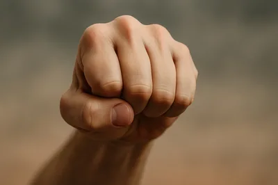 Close Up Of A Human Fist Raised In Protest