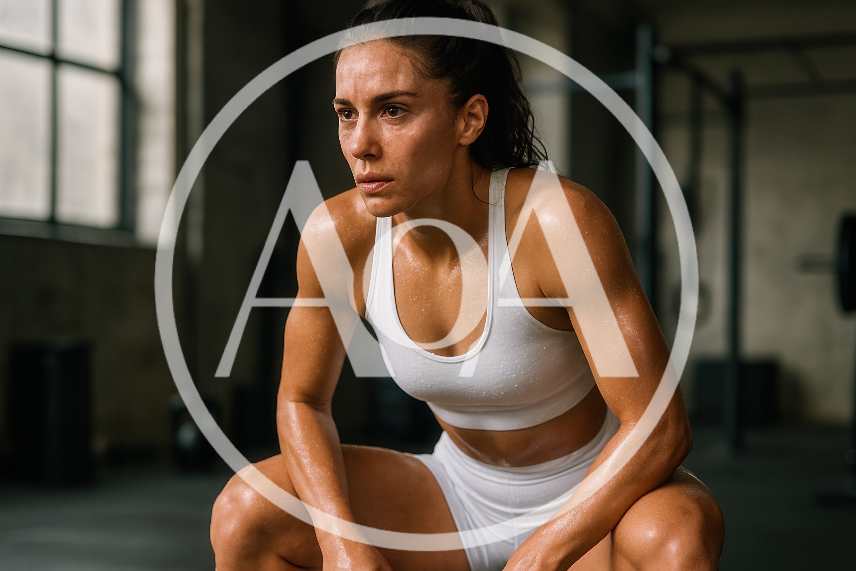 Sweaty Athletic Woman Resting After Intense Gym Workout