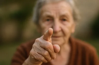 Elderly Woman Pointing Directly At The Camera