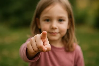 Young Girl Pointing Directly At Camera