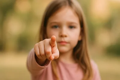 Young Girl Pointing Directly At Camera