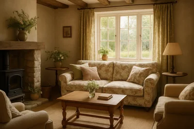 Cozy Cottage Living Room With Floral Sofa