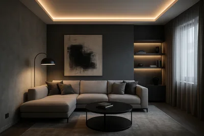 Modern Minimalist Living Room Interior With Sectional Sofa