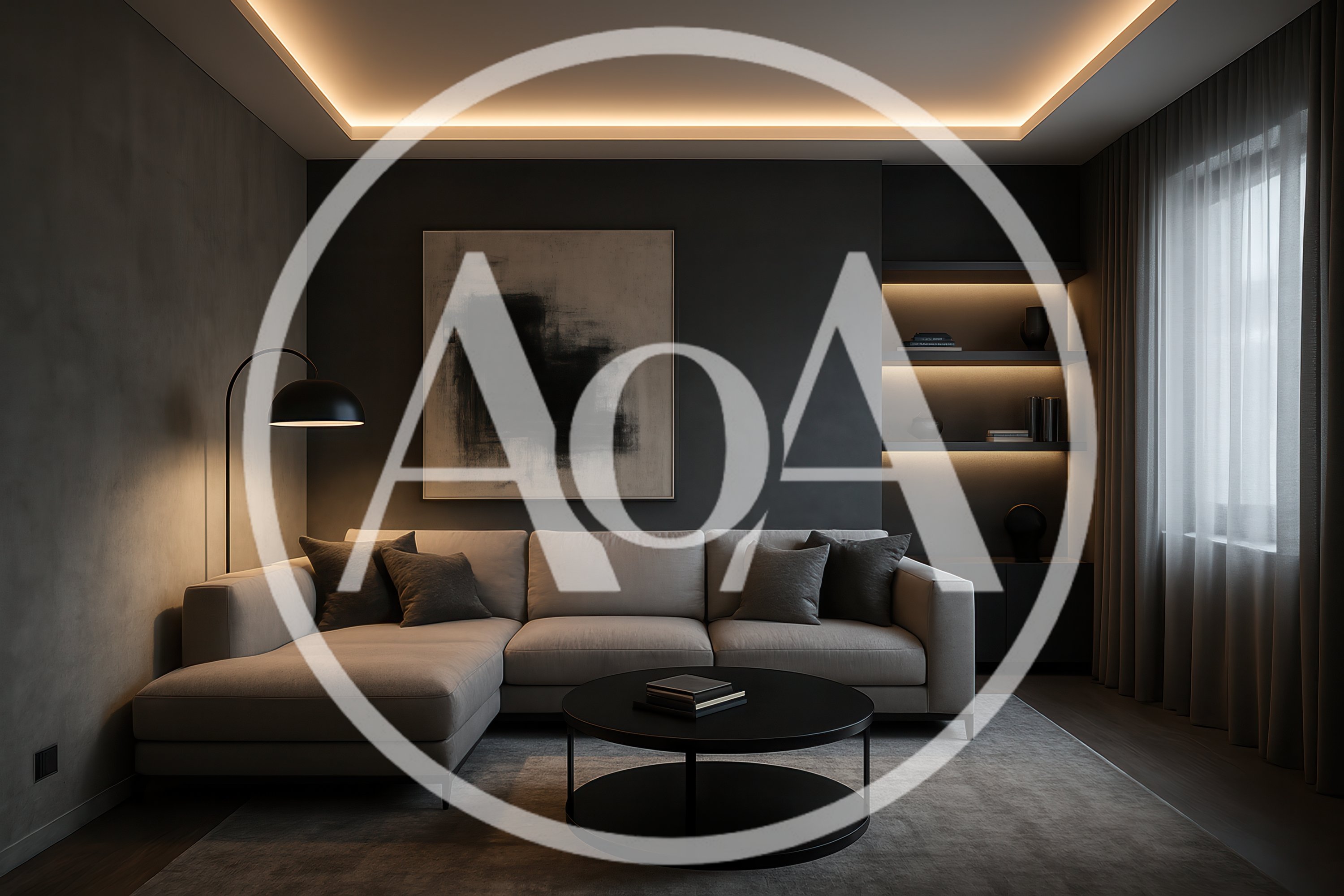 Modern Minimalist Living Room Interior With Sectional Sofa