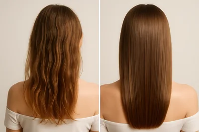 Comparison Of Wavy And Straight Hair On Woman