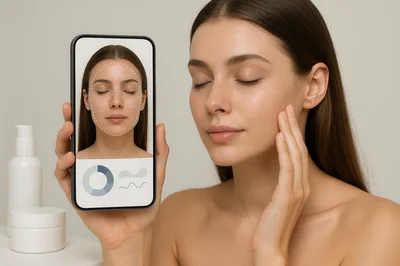 Woman Using Skin Analysis App on Smartphone