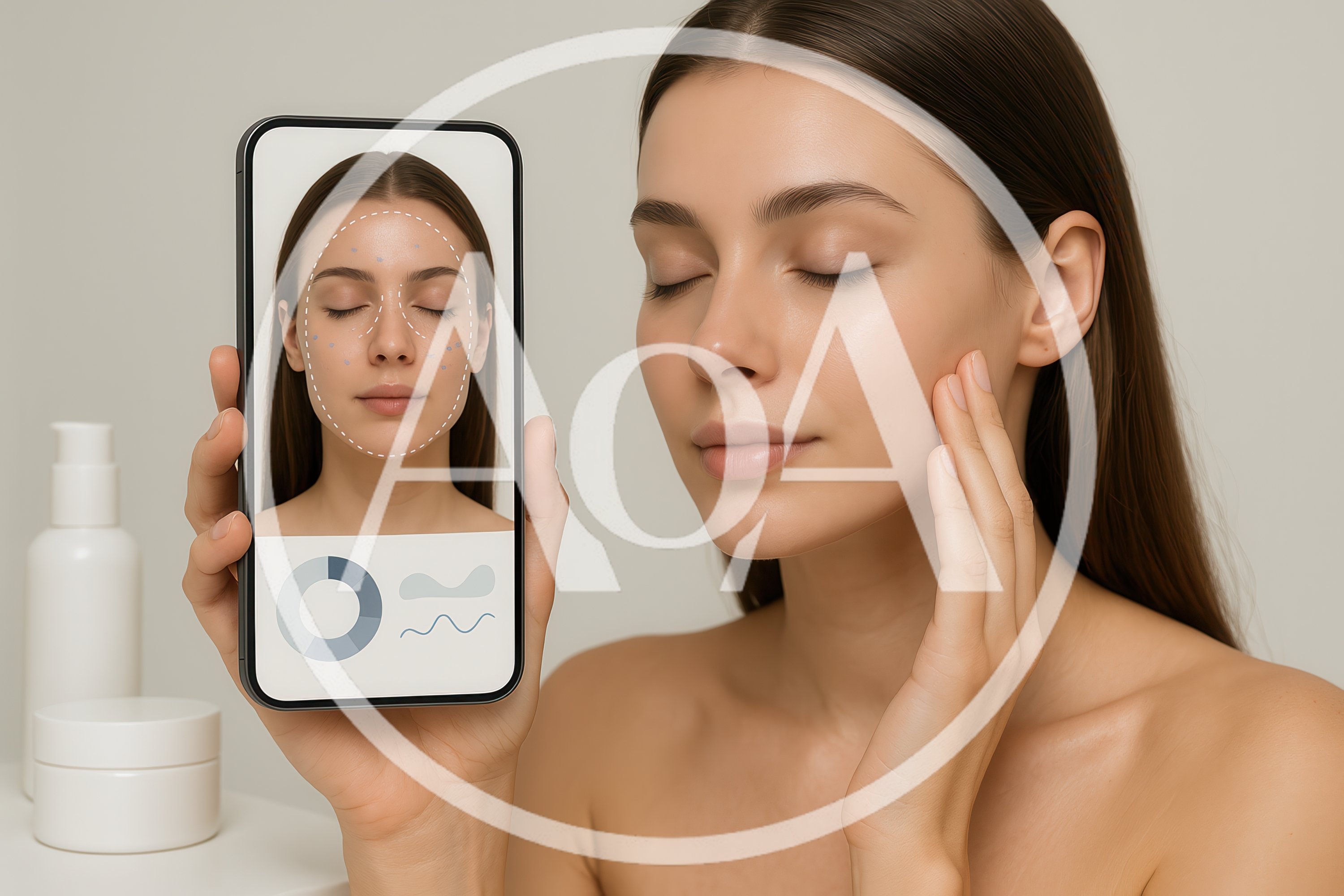 Woman Using Skin Analysis App on Smartphone