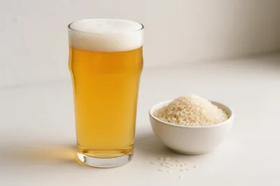 Glass Of Light Beer With A Bowl Of Rice