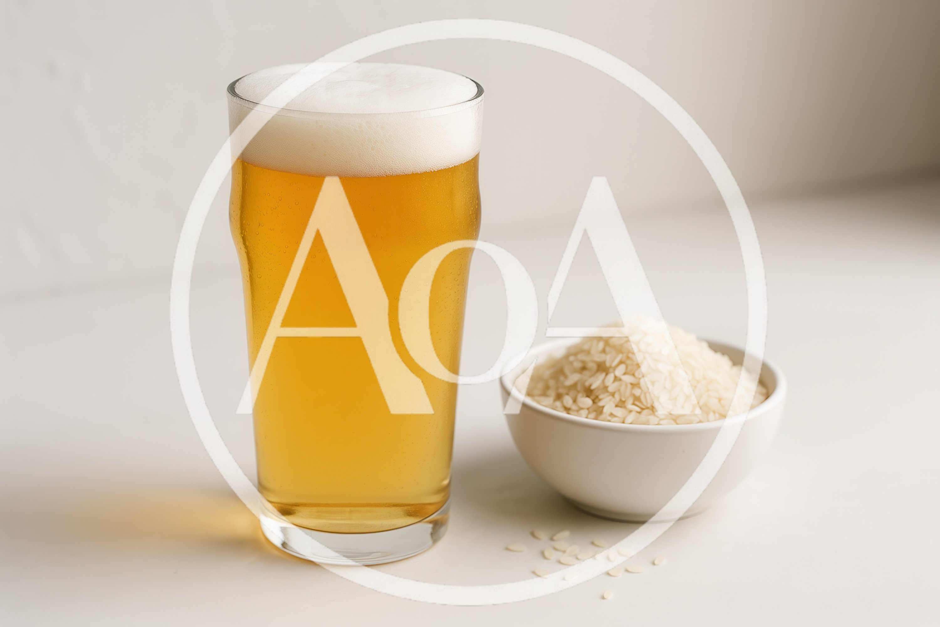 Glass Of Light Beer With A Bowl Of Rice