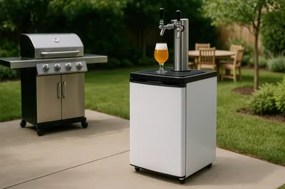 Outdoor Beer Kegerator and Gas Grill on Patio