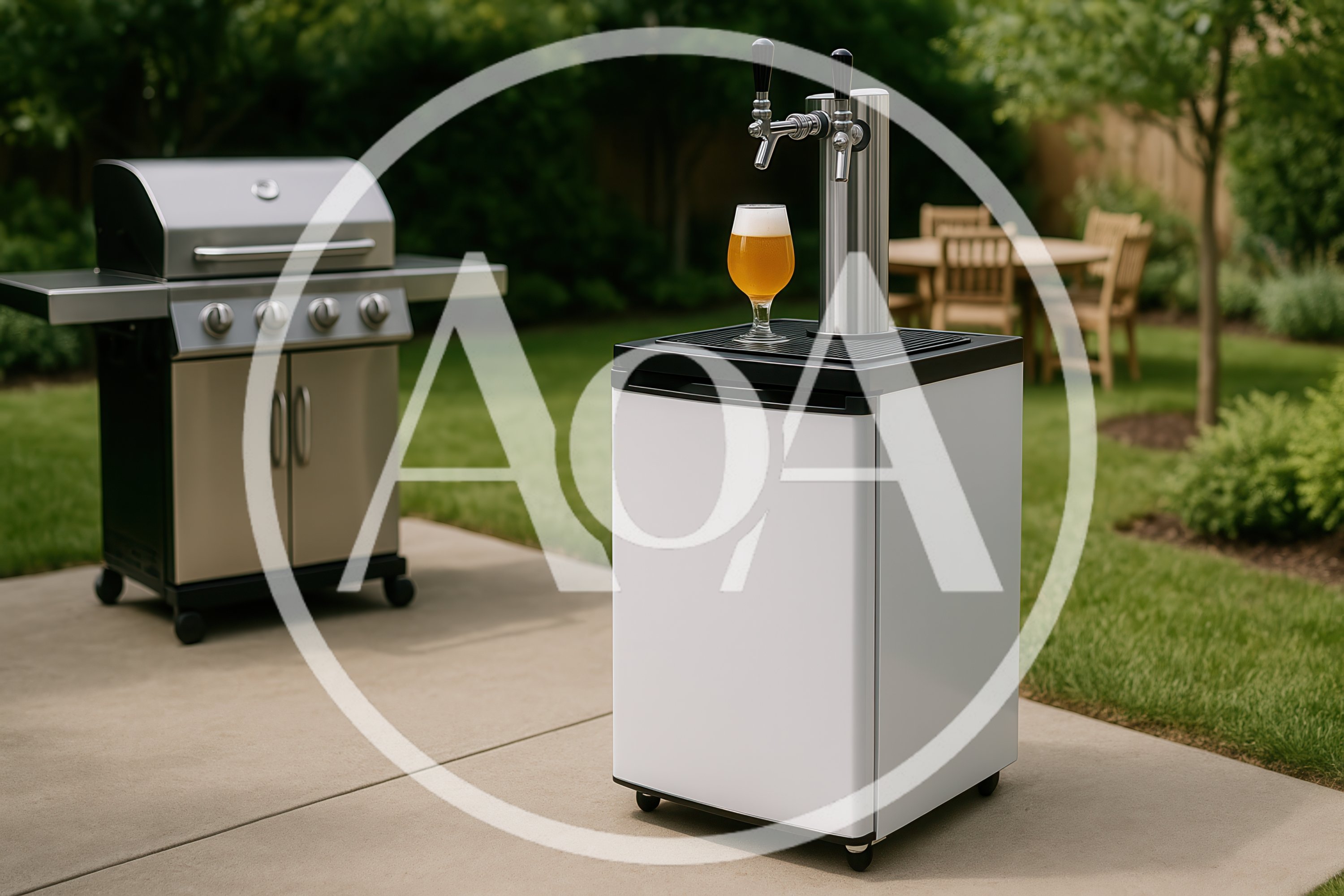 Outdoor Beer Kegerator and Gas Grill on Patio