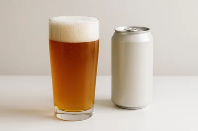 Glass Of Beer And Blank Aluminum Can
