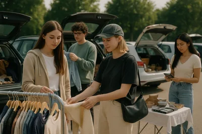 Young People Shopping At An Outdoor Car Boot Sale