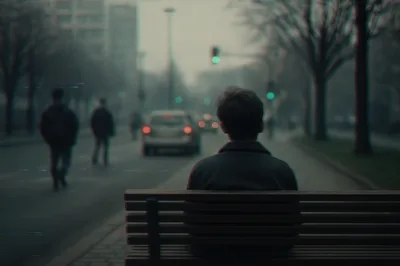 Lonely Person Sitting On A Bench In The City