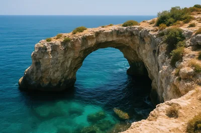 Natural Limestone Sea Arch Over Turquoise Water