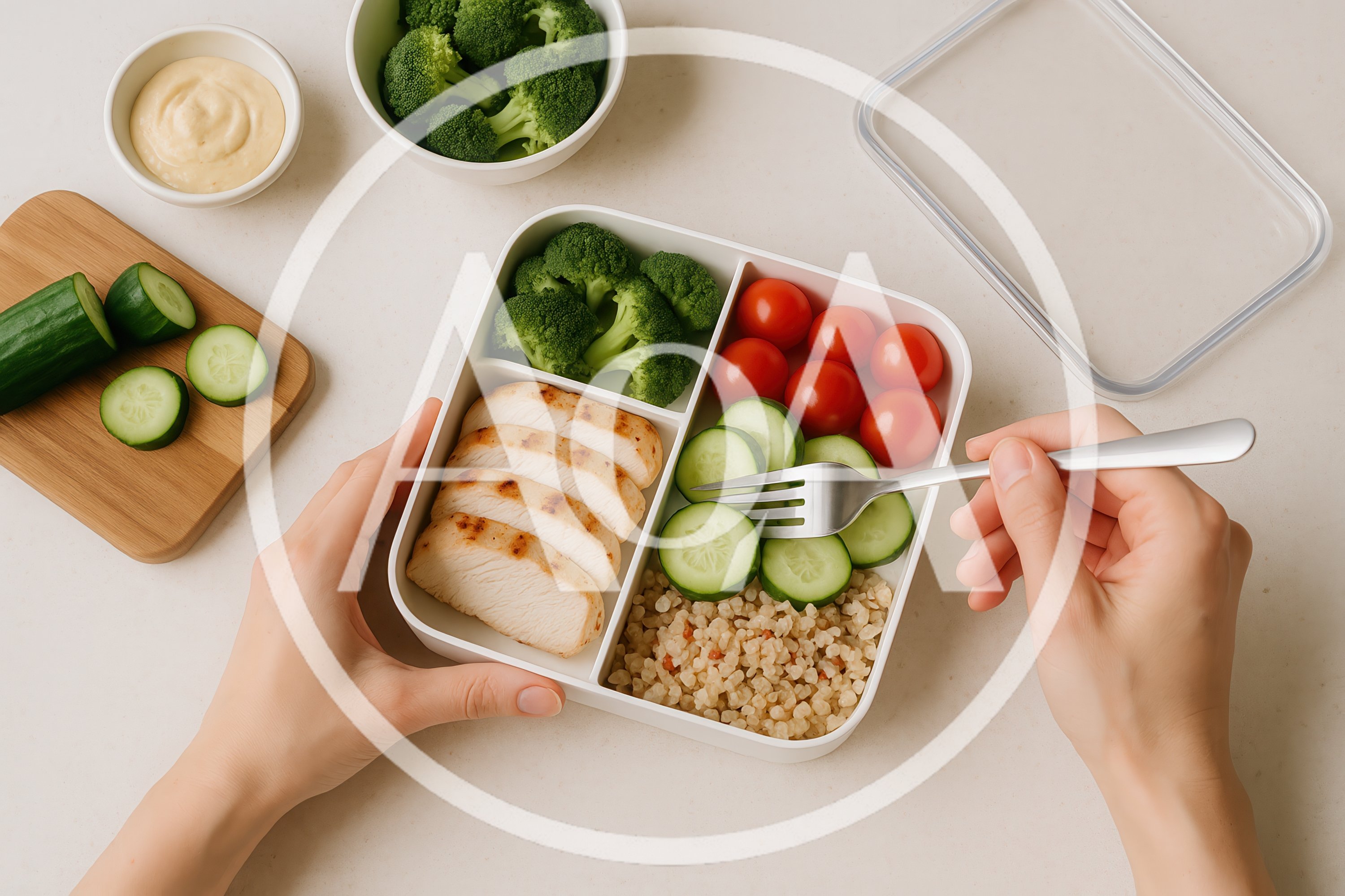 Person Eating Healthy Meal Prep Lunch From Container