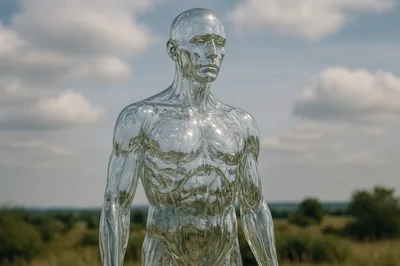 Transparent Glass Human Anatomy Sculpture In Open Field