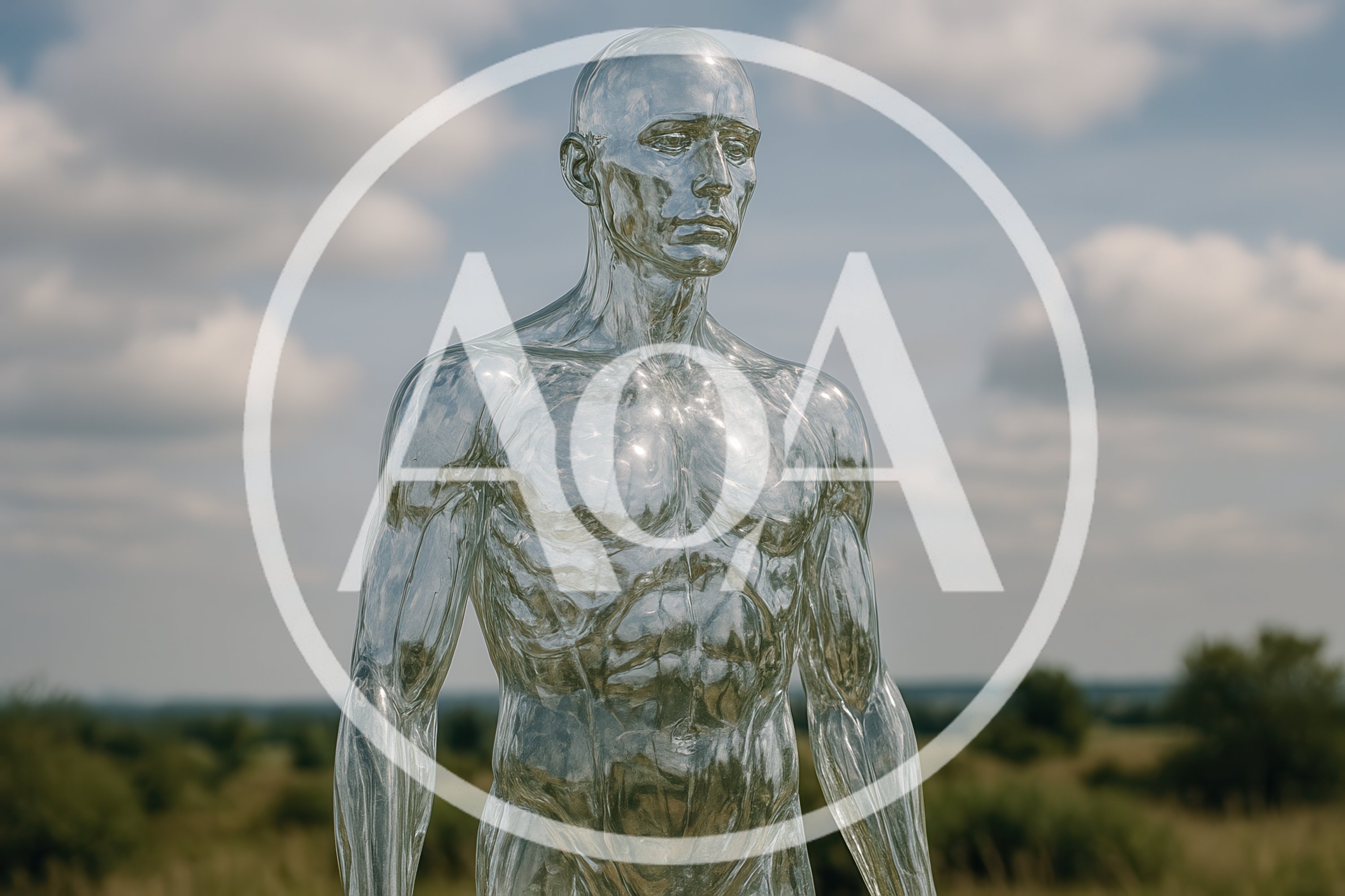 Transparent Glass Human Anatomy Sculpture In Open Field