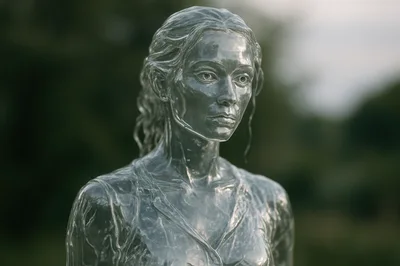 Transparent Glass Sculpture Of A Young Woman