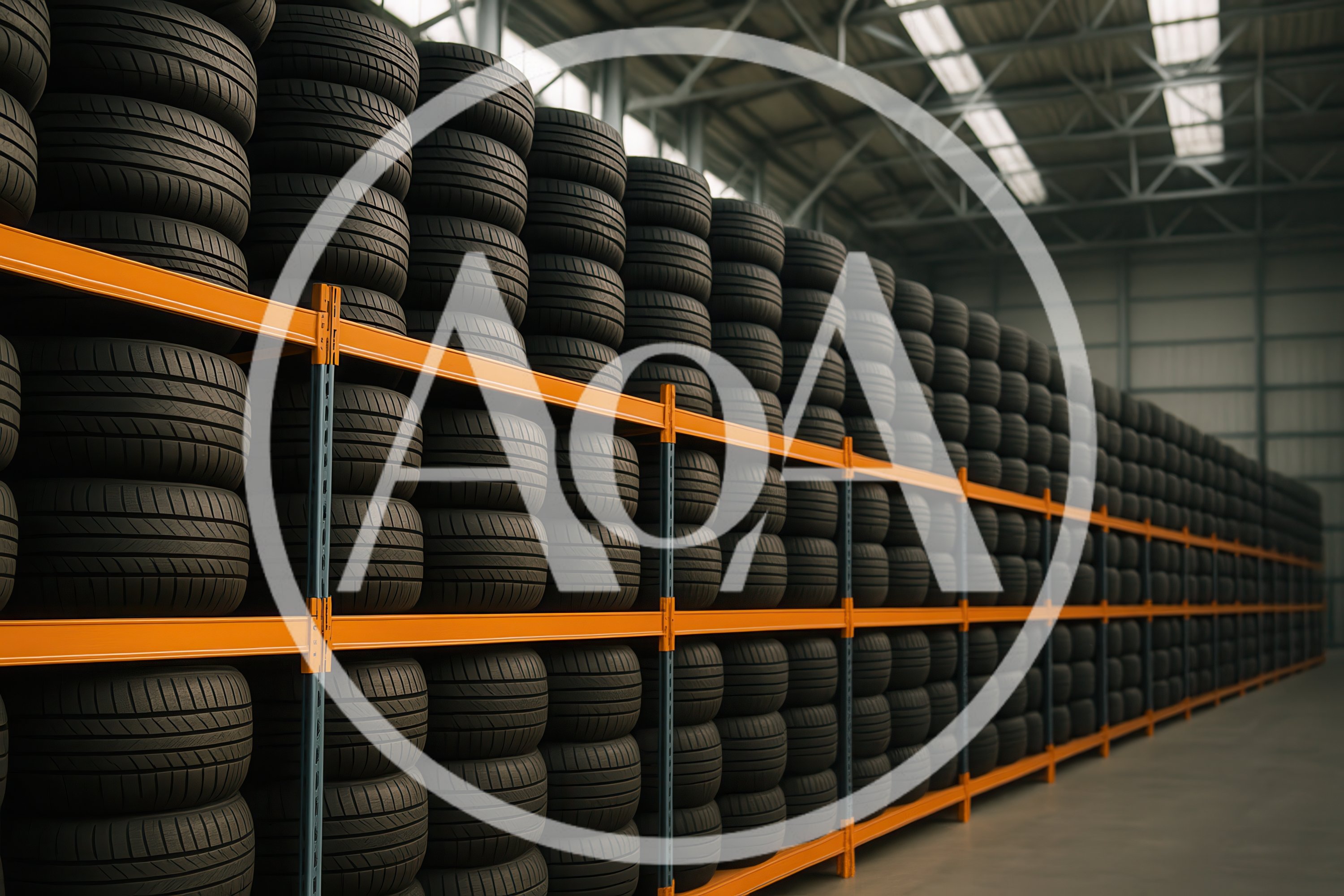 Rows Of Car Tires Stored In A Warehouse