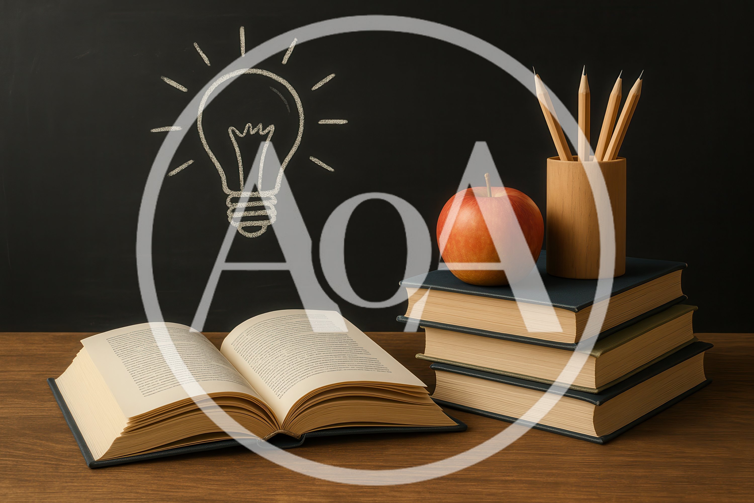 Open Book With Stack Of Books And Apple