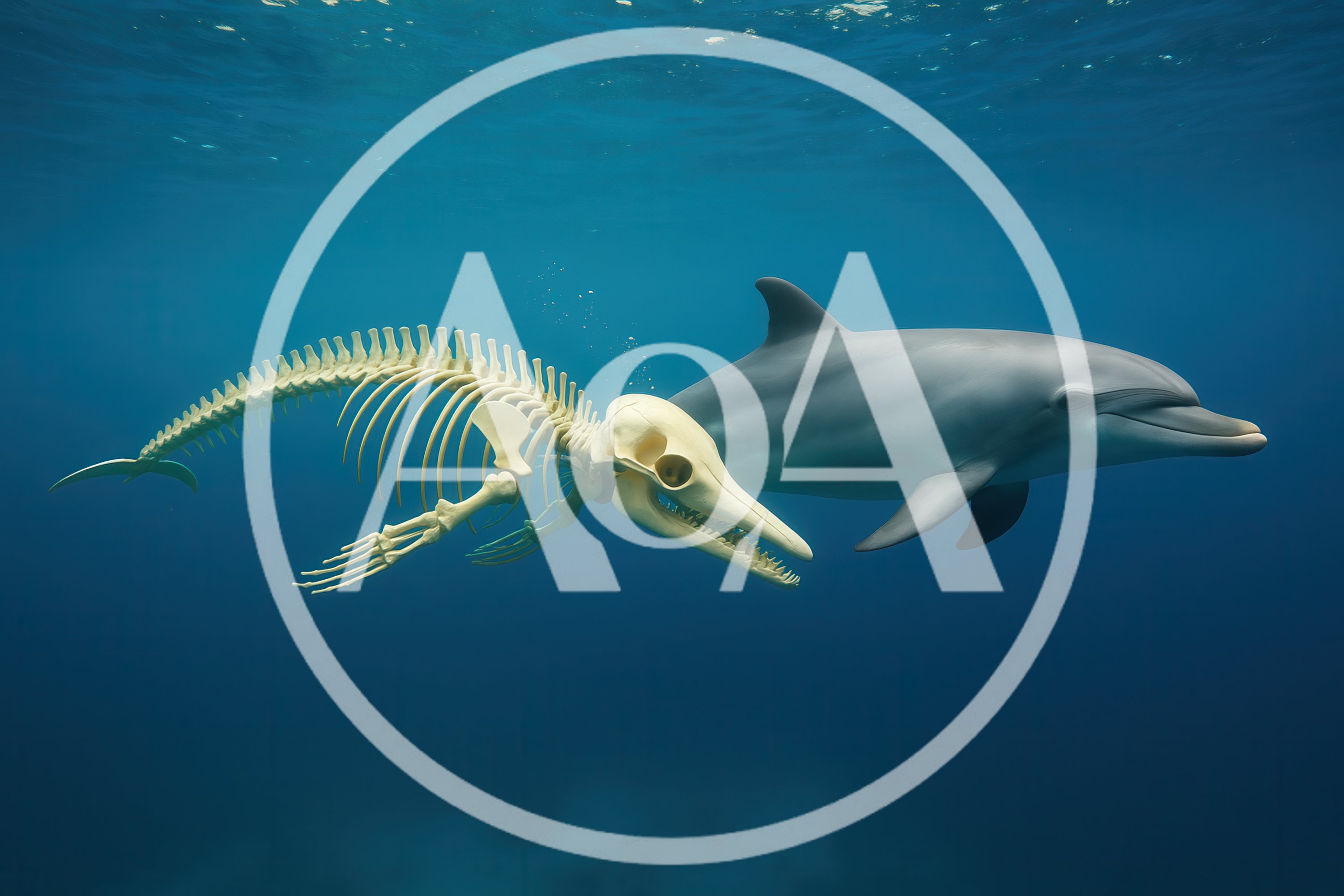 Dolphin Swimming Alongside Its Own Skeletal Remains