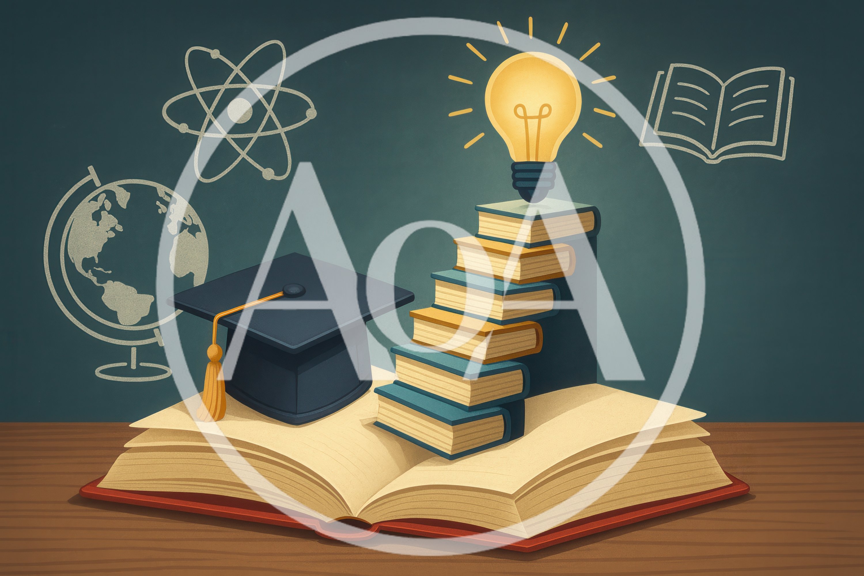 Graduation Cap And Books With Glowing Lightbulb