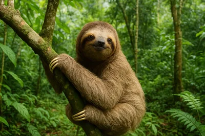 Three Toed Sloth Resting On A Tree Branch
