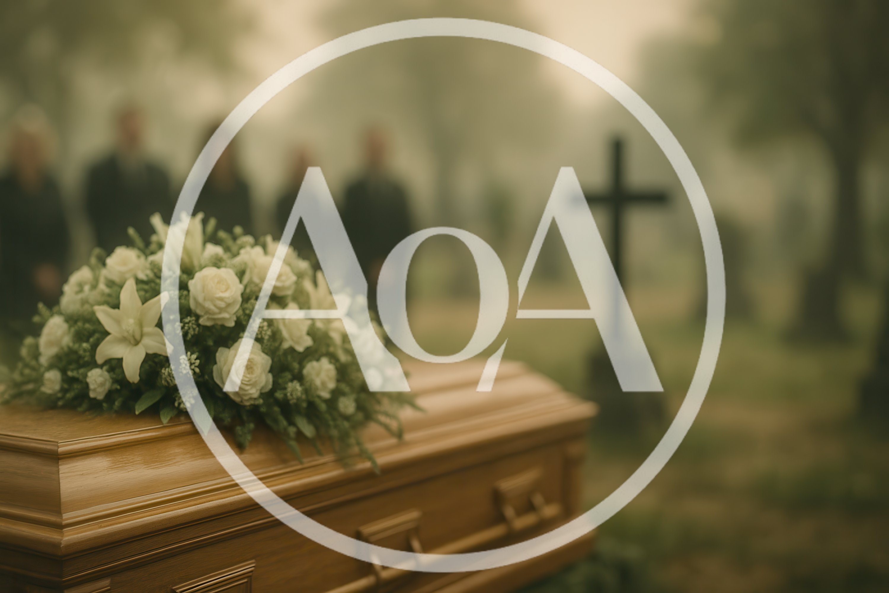 Wooden Casket With Floral Arrangement At A Funeral
