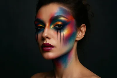 Portrait Of A Woman With Artistic Colorful Makeup