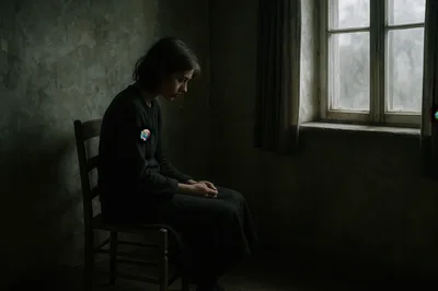 Sad Woman Sitting Alone In A Dim Room