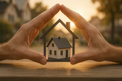 Hands Protecting A Miniature House Model