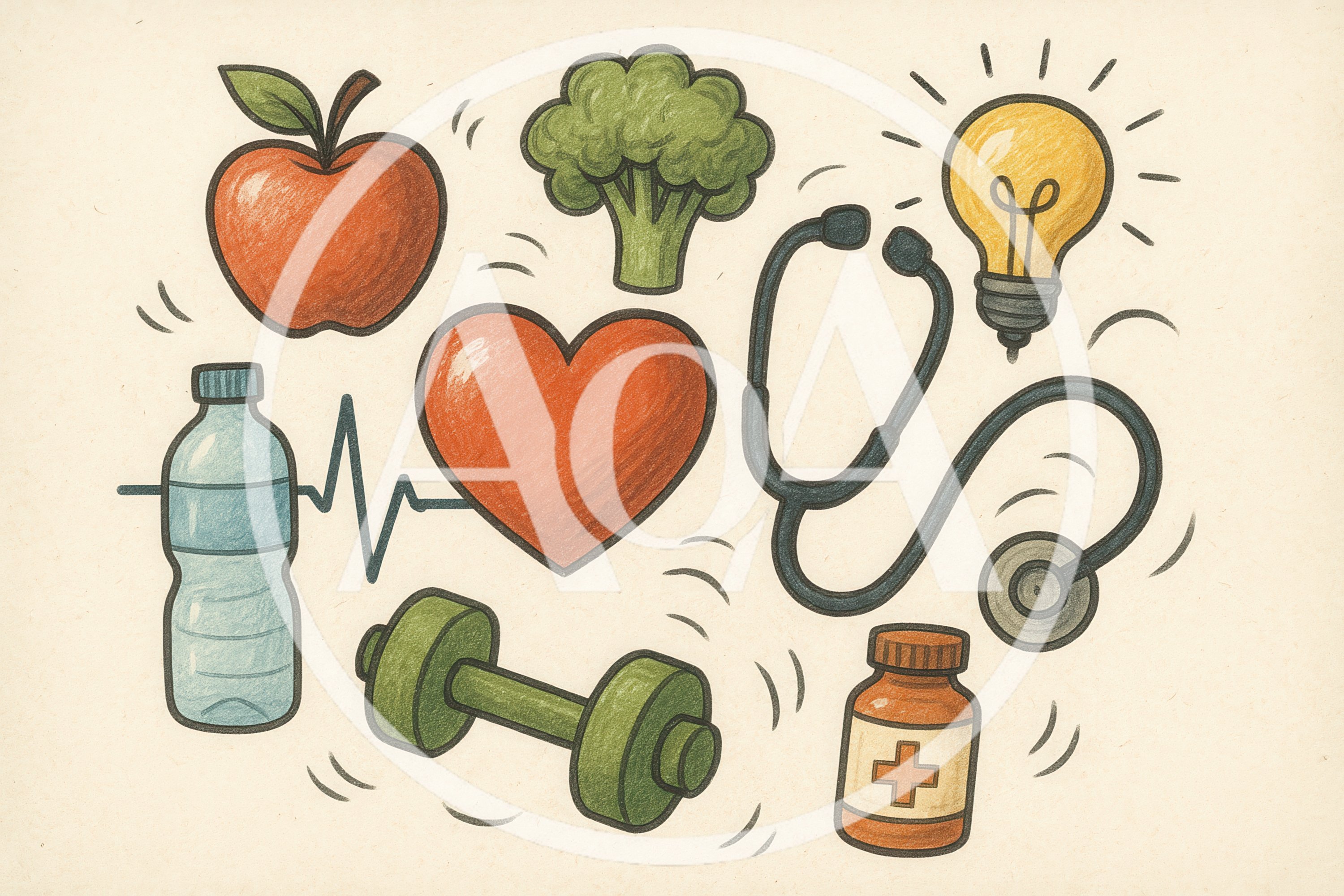 Hand Drawn Health and Wellness Icons Illustration