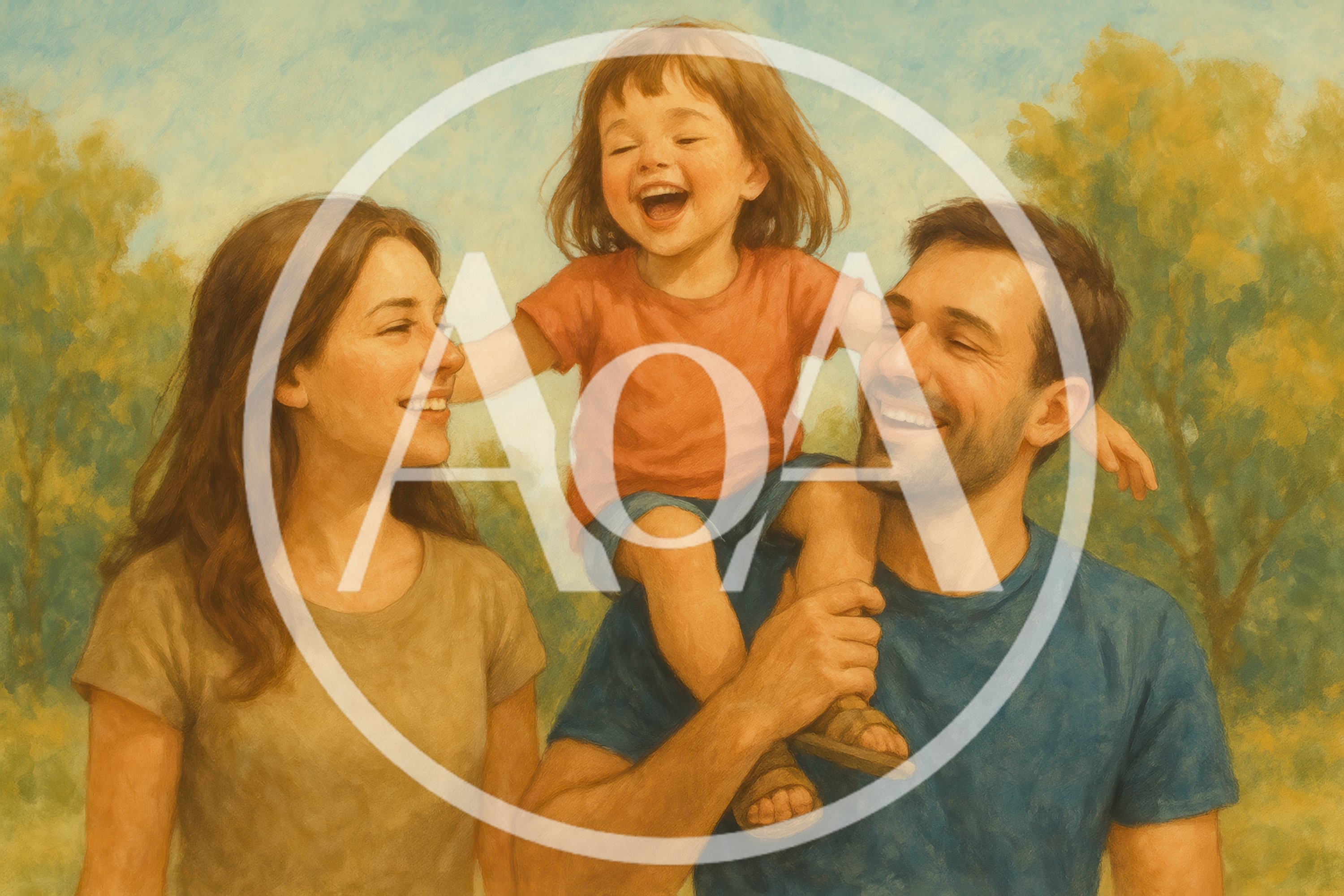 Happy Family With Daughter On Shoulders