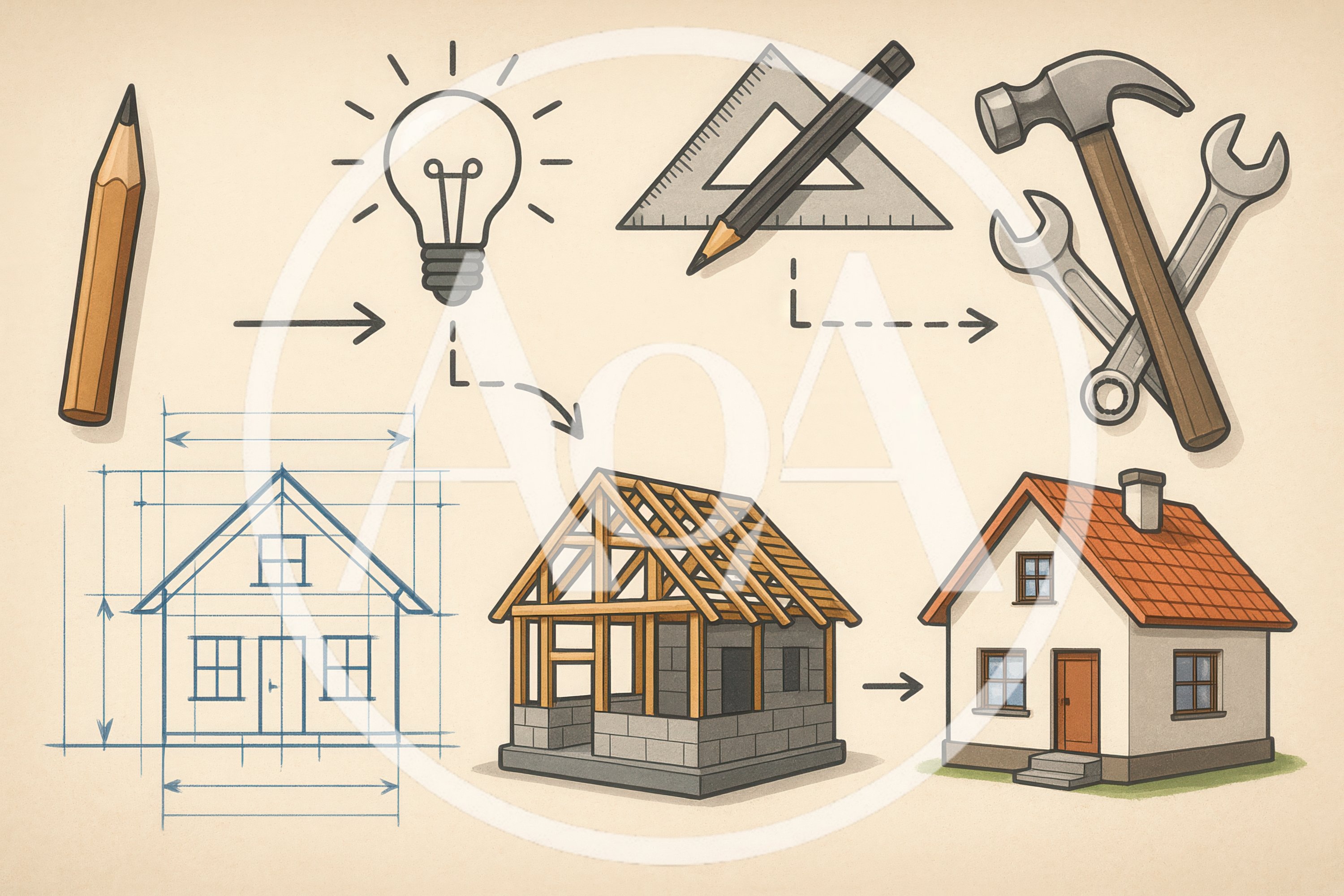 Conceptual Illustration Of The Home Construction Process