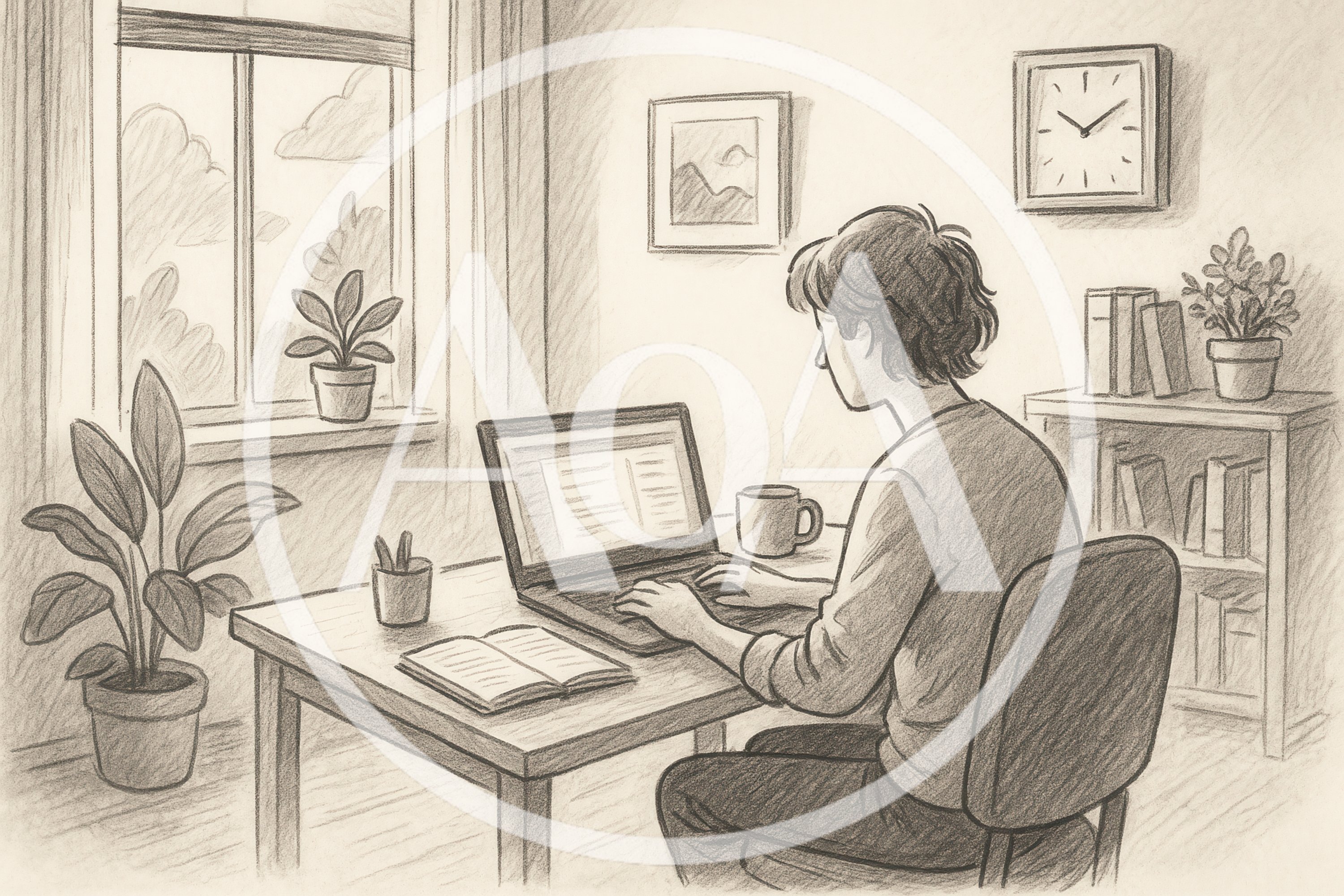 Young Person Working On Laptop At Home Desk