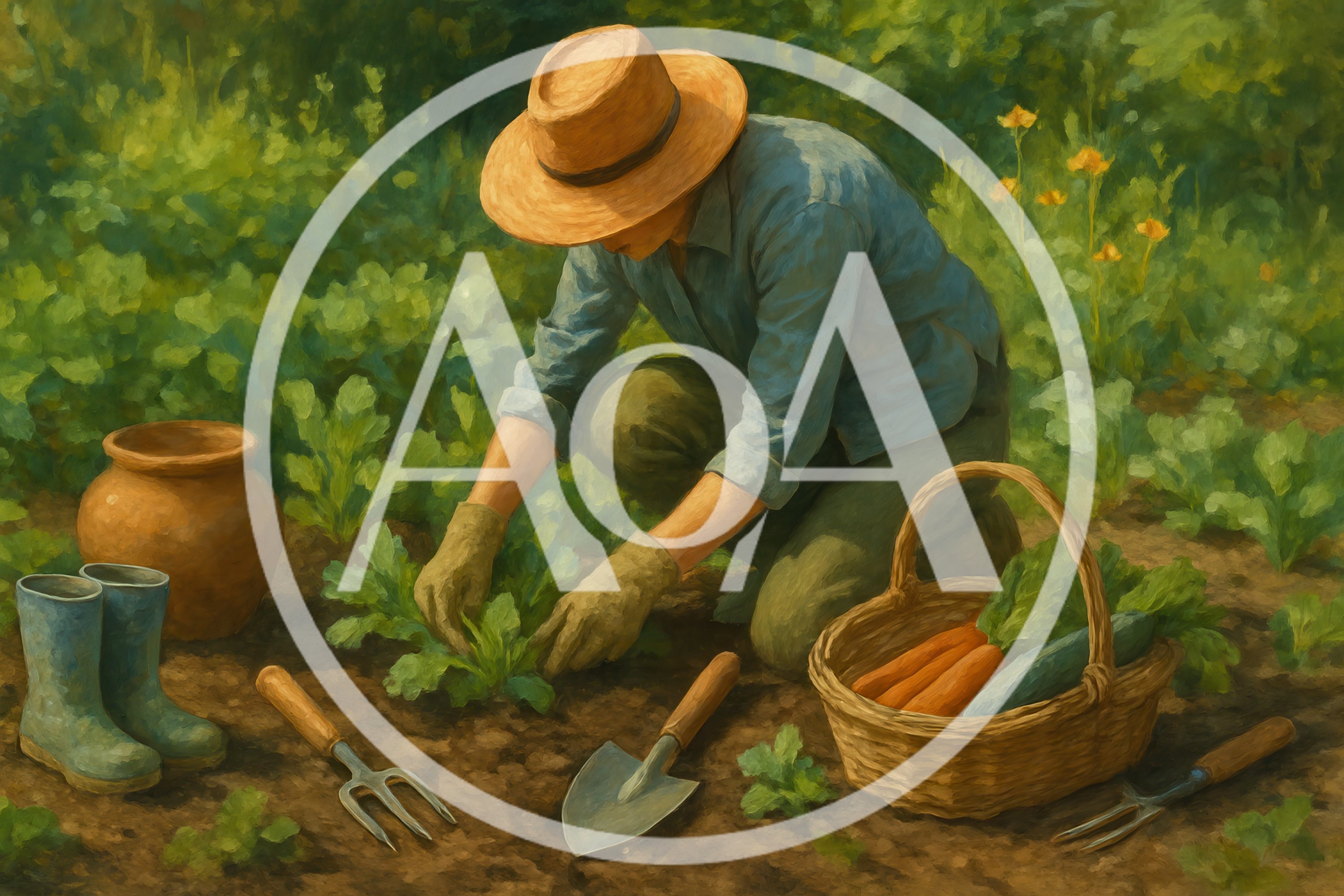 Gardener Tending To Vegetables In A Sunny Garden
