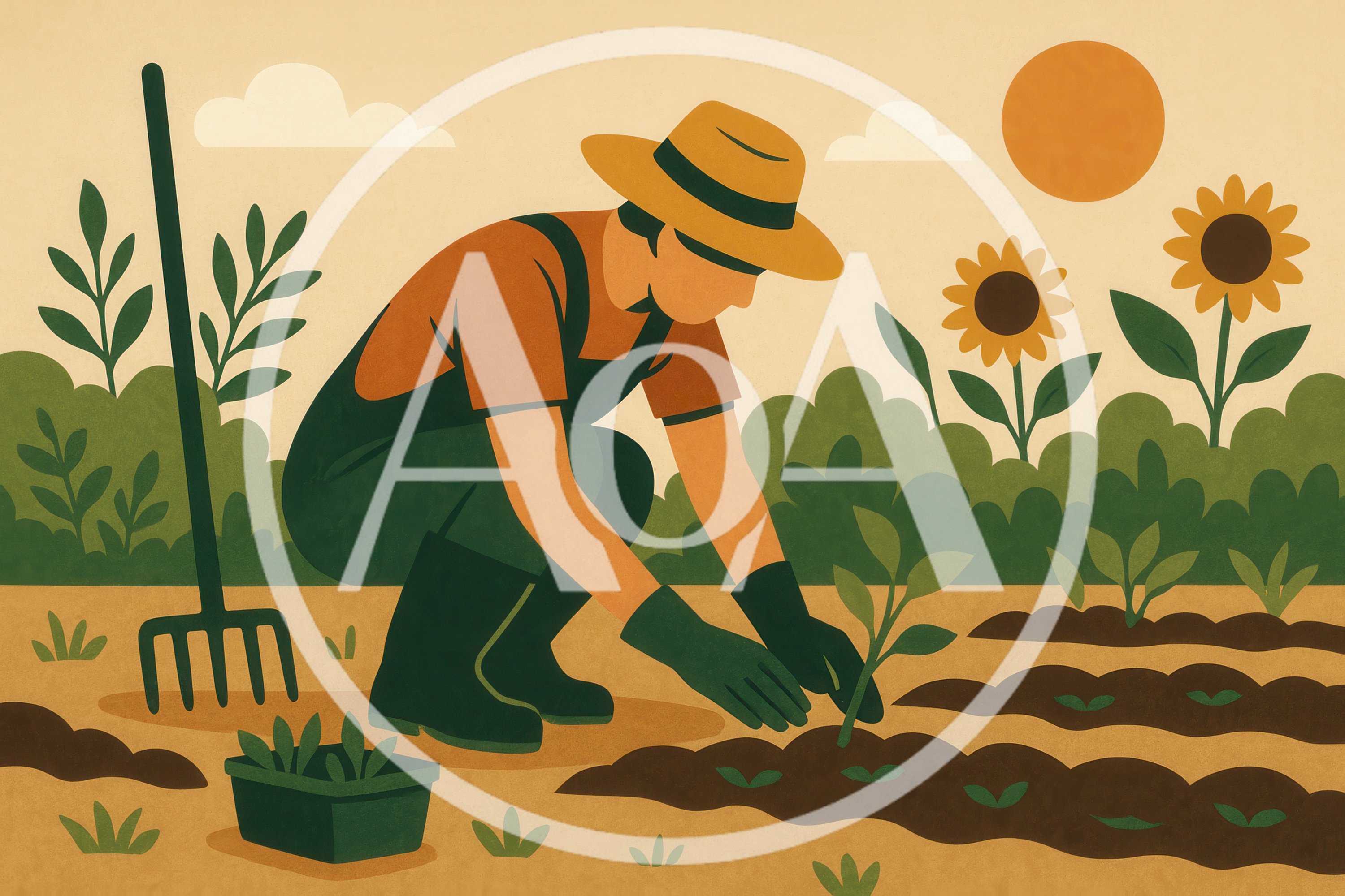 Farmer Planting Seedlings In A Garden