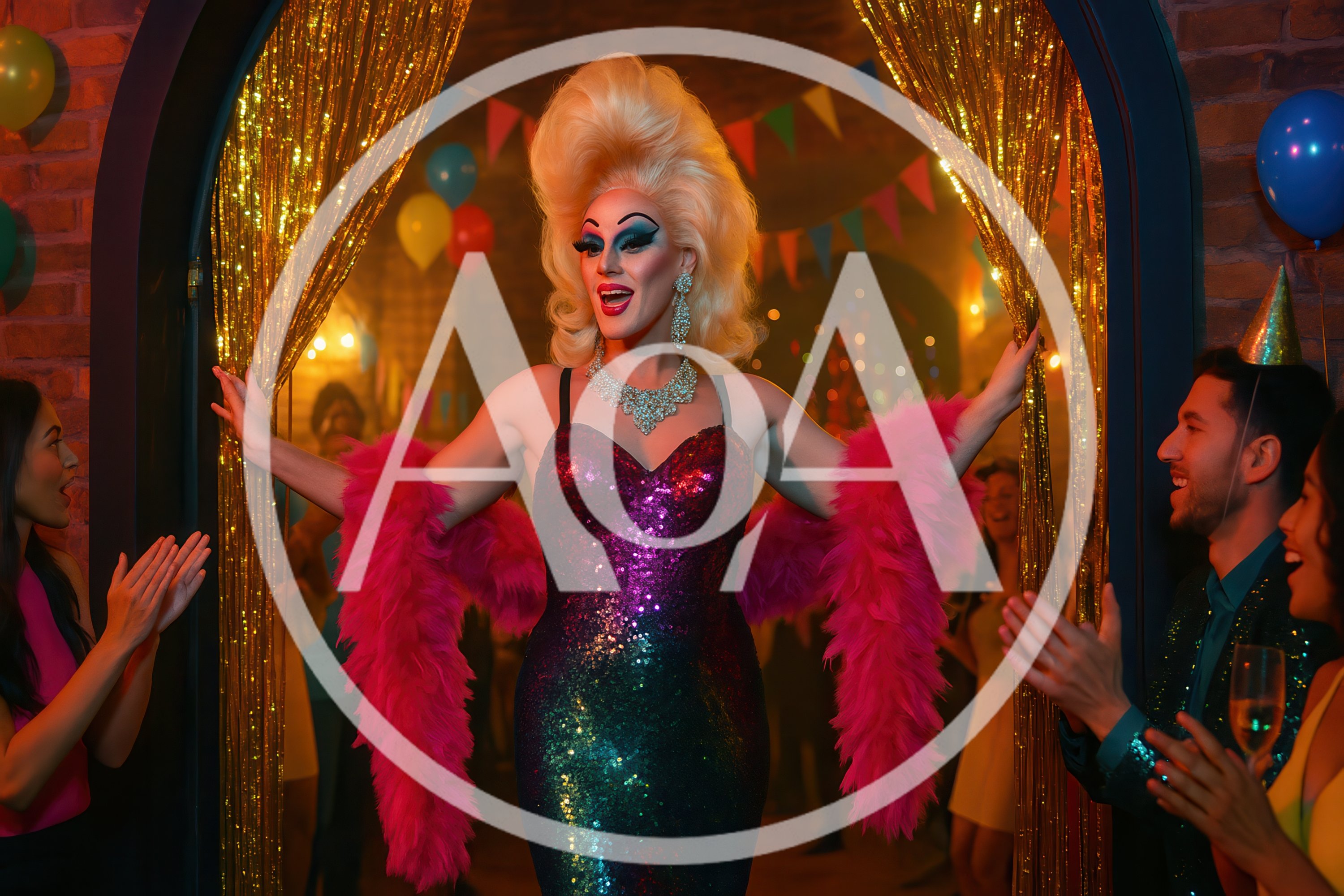 Drag Queen Making Grand Entrance At Festive Party