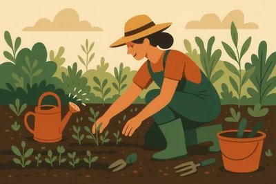 Woman Gardening In A Vegetable Patch