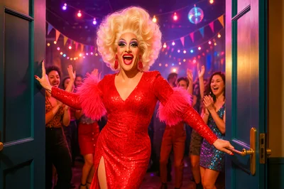 Drag Queen Entering A Vibrant Nightclub Party