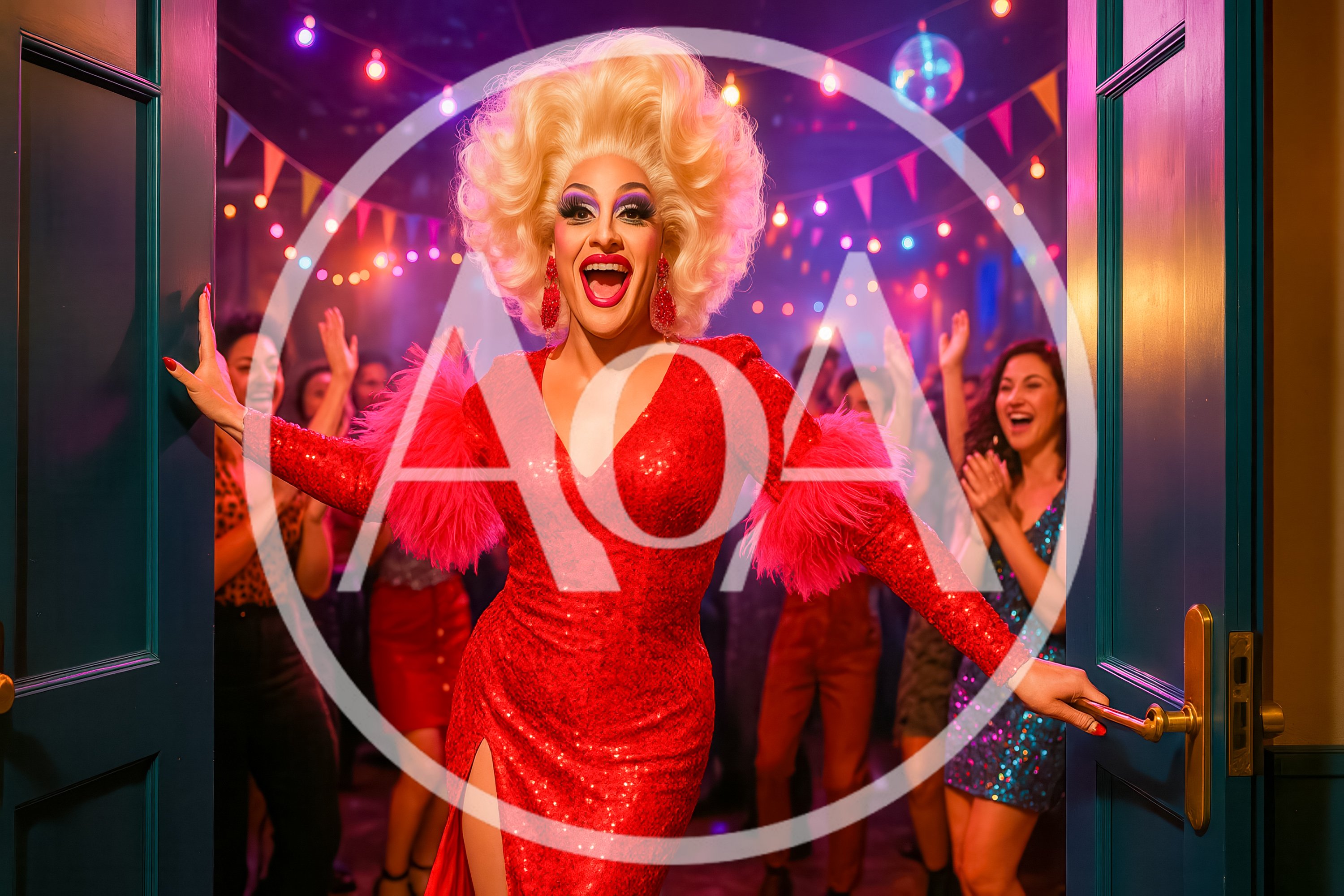 Drag Queen Entering A Vibrant Nightclub Party