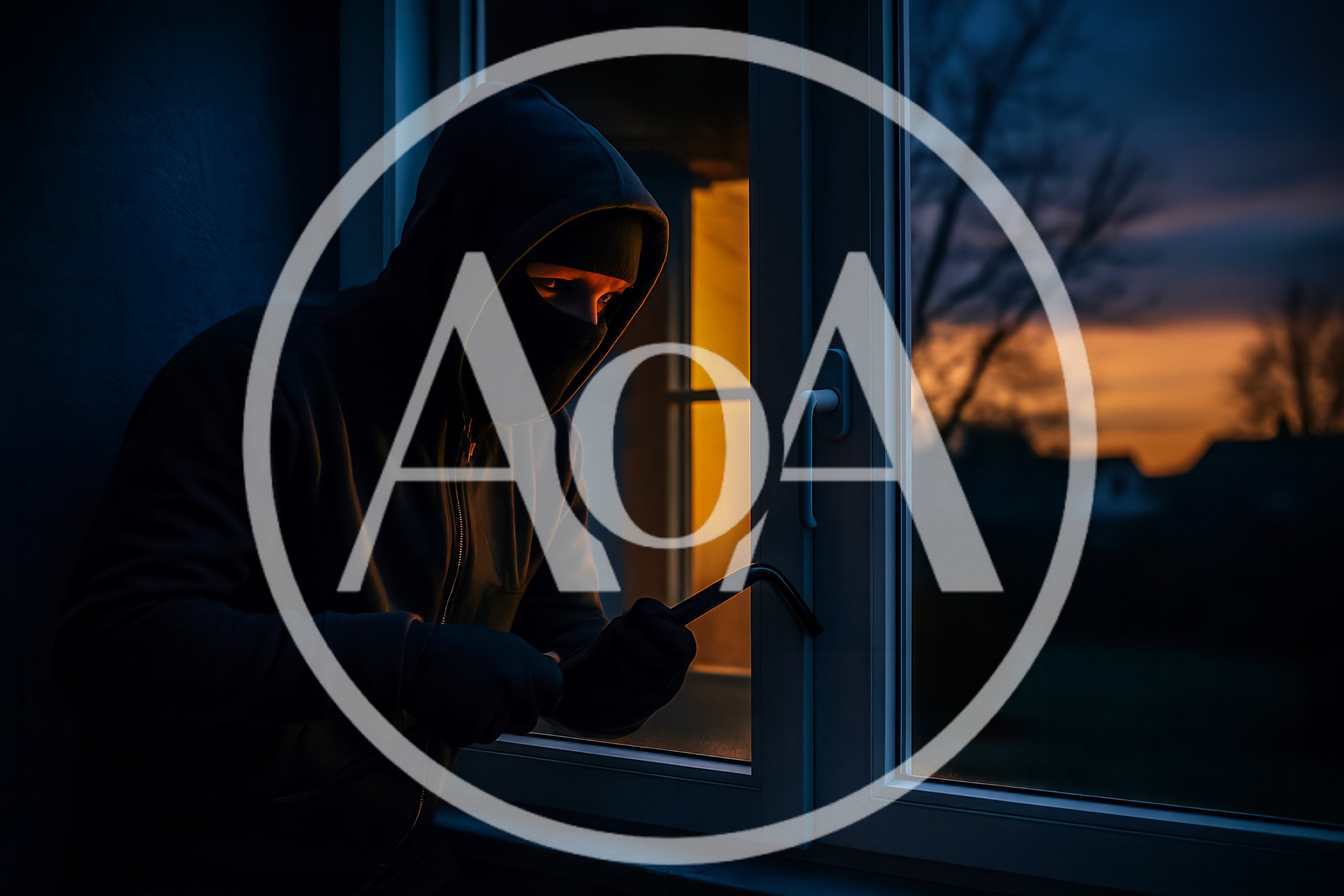 Burglar Breaking Into A House Window At Night
