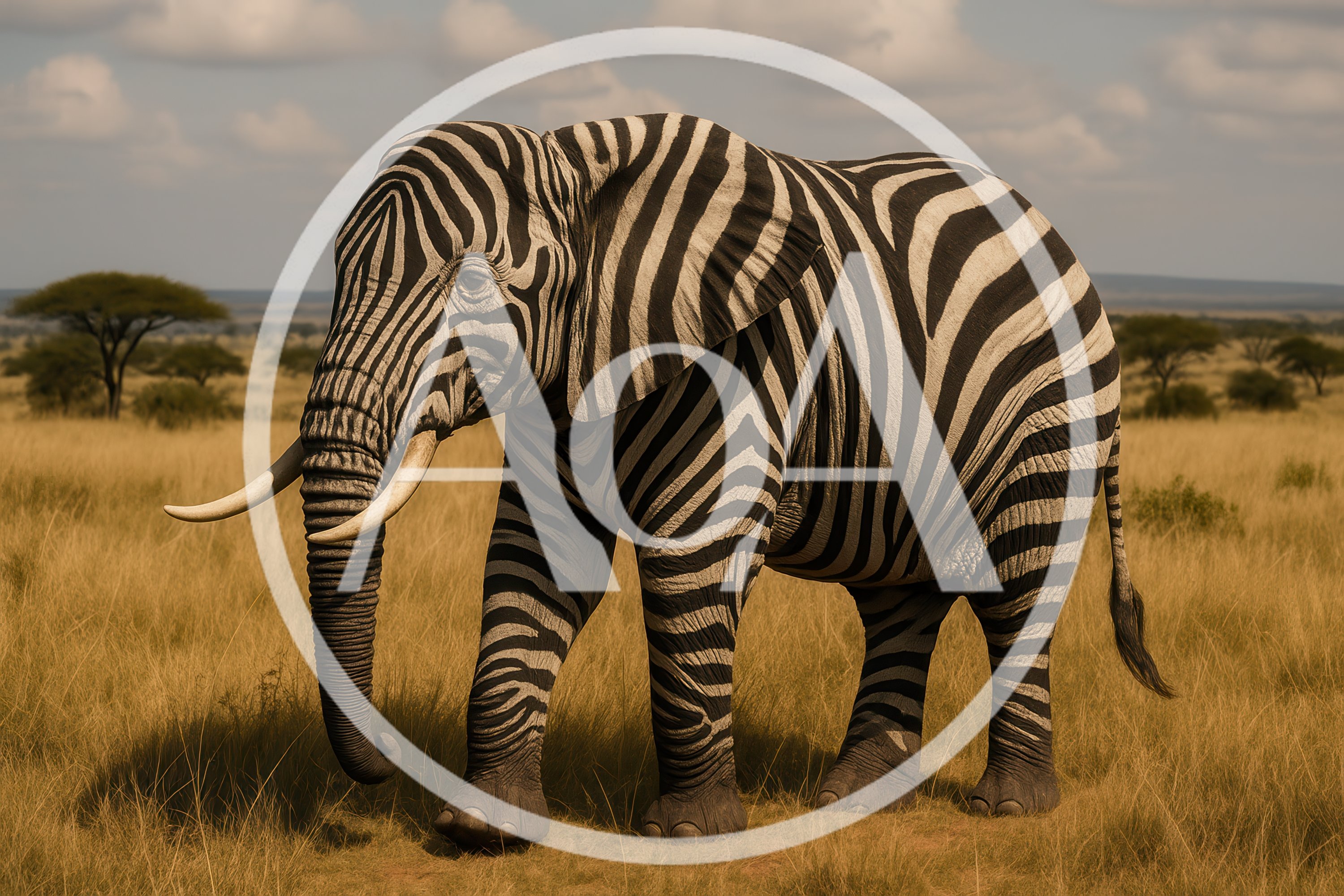 Surreal Elephant With Zebra Stripes In African Savanna