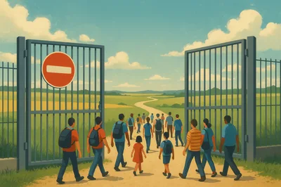 Group Of People Walking Through Open Gate