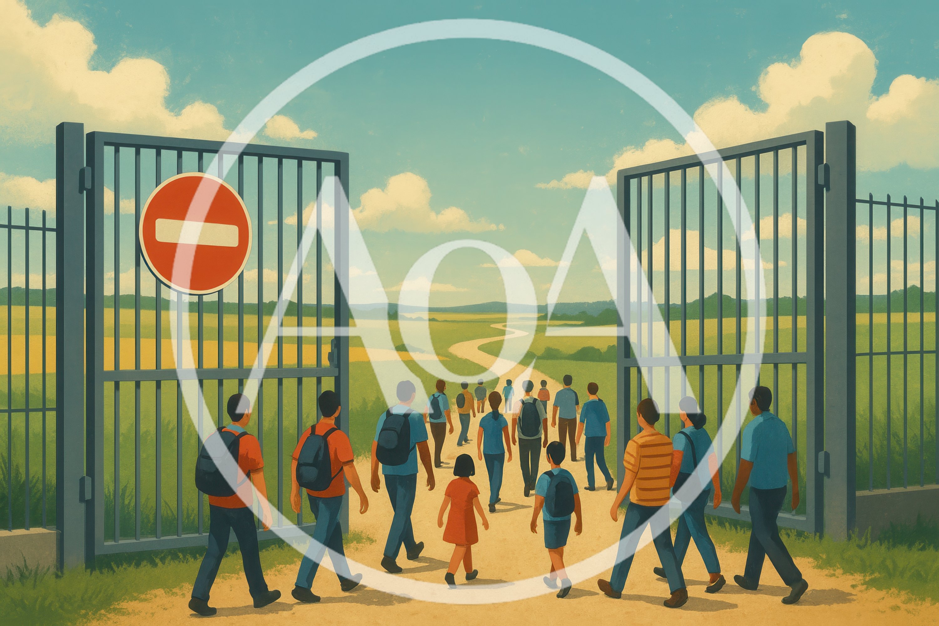 Group Of People Walking Through Open Gate