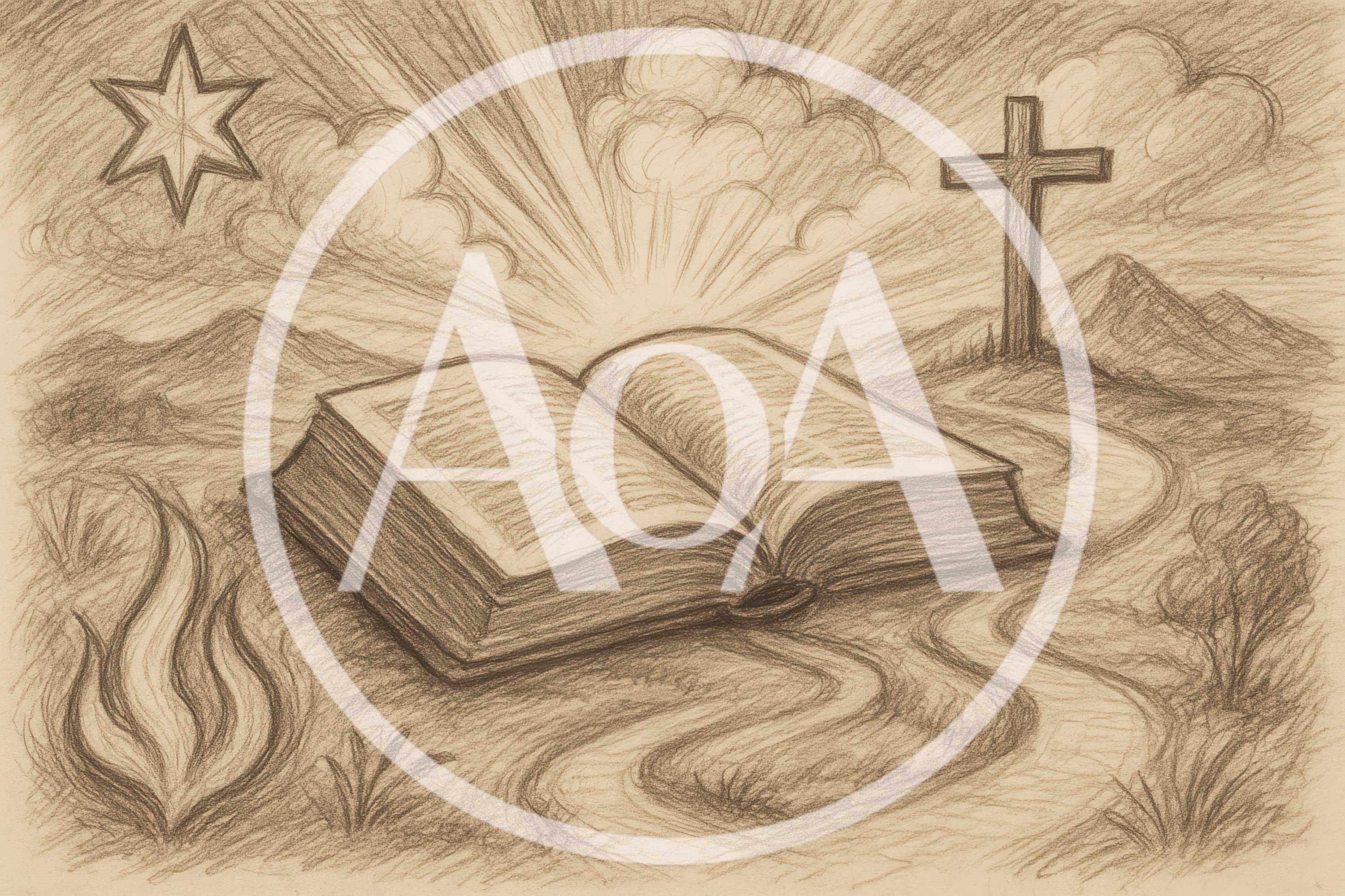 Pencil Sketch Of An Open Bible With Religious Symbols