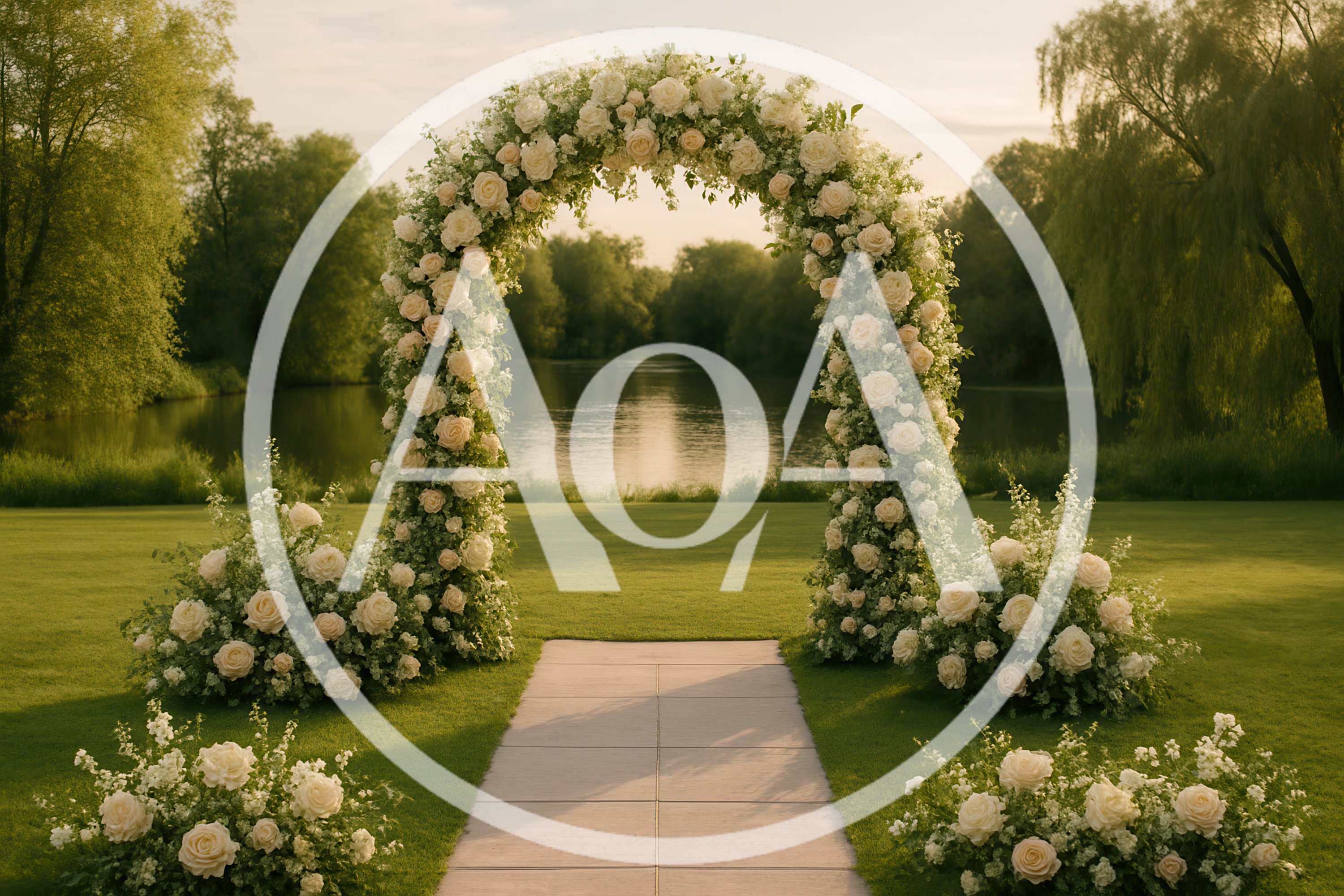 Floral Wedding Archway on a Lush Green Lawn