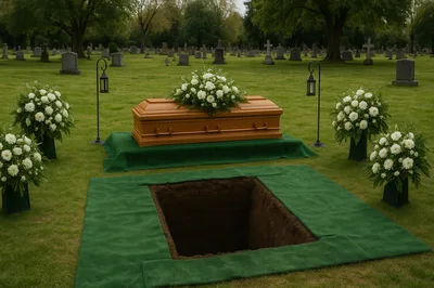 Wooden Casket Prepared for Burial at Cemetery