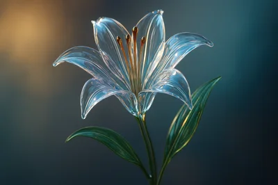 Glass Lily Flower Sculpture With Translucent Petals